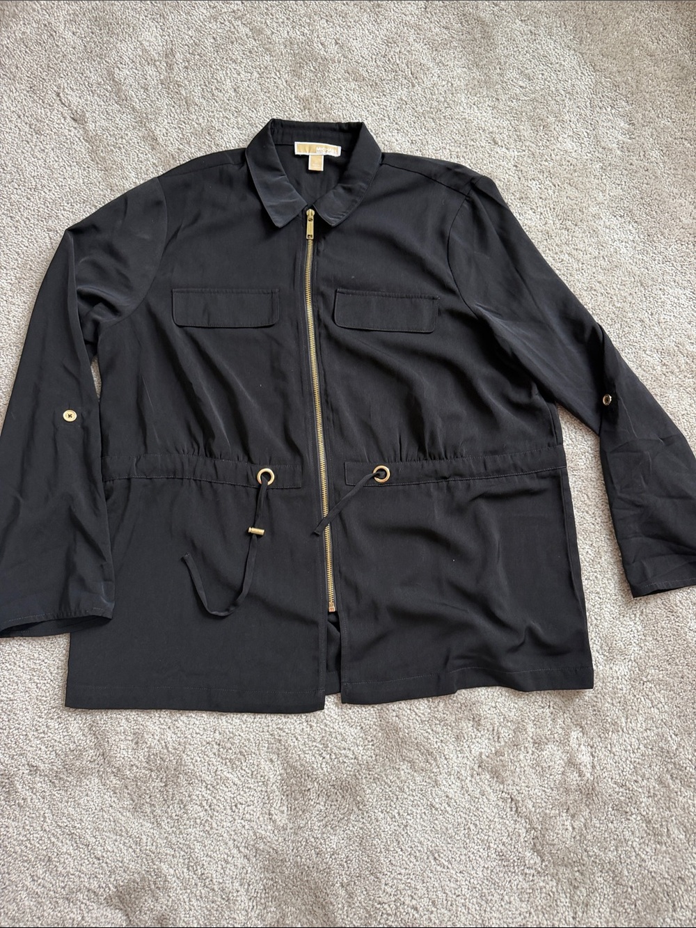 MICHAEL Michael Kors Black Bomber Jacket with Gold Hardware